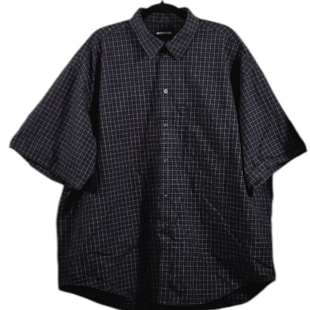 Balenciaga 39 Boxy Short Sleeve Shirt Button Up Oversized Plaid